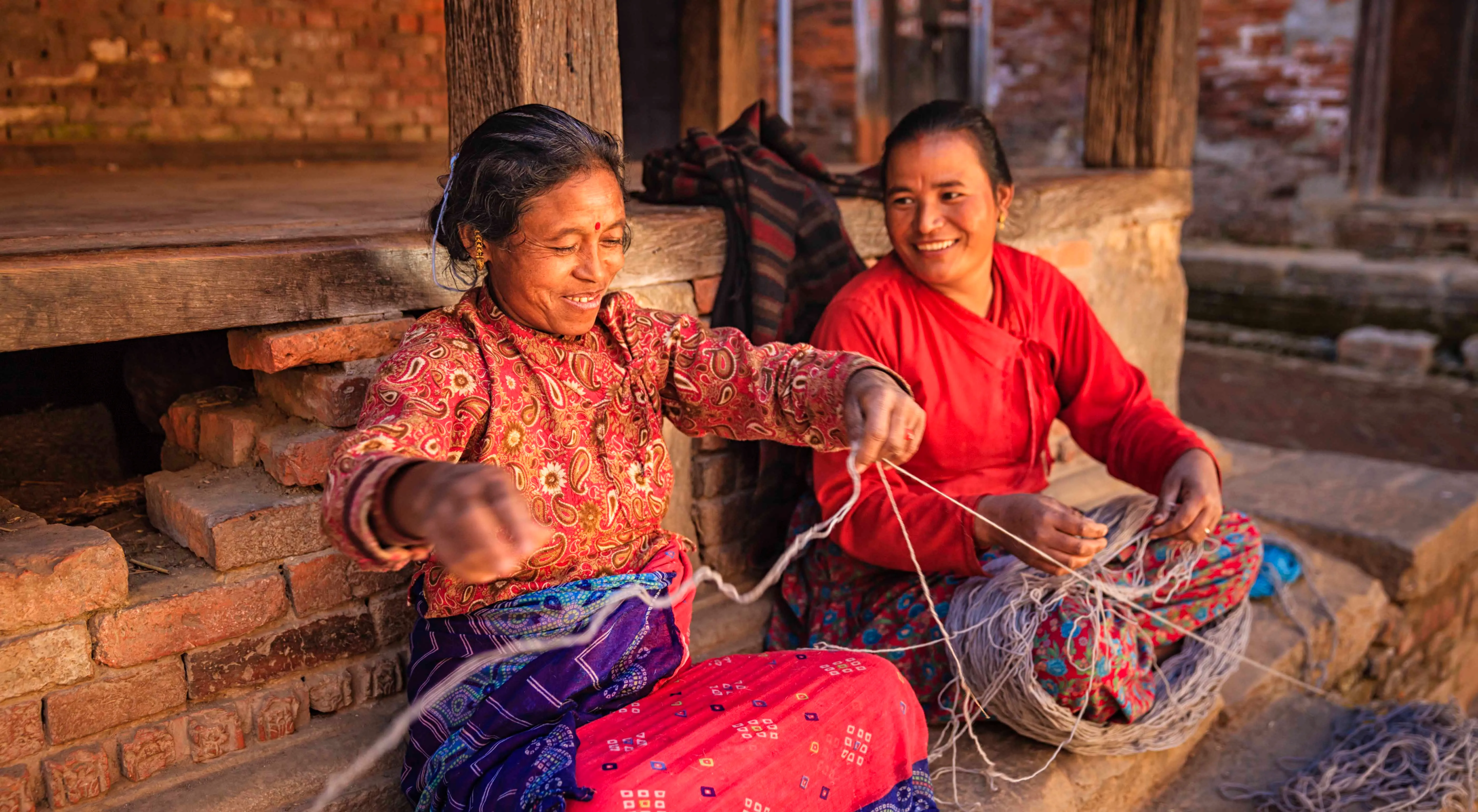 Nepali women in Bhaktapur cultural attire