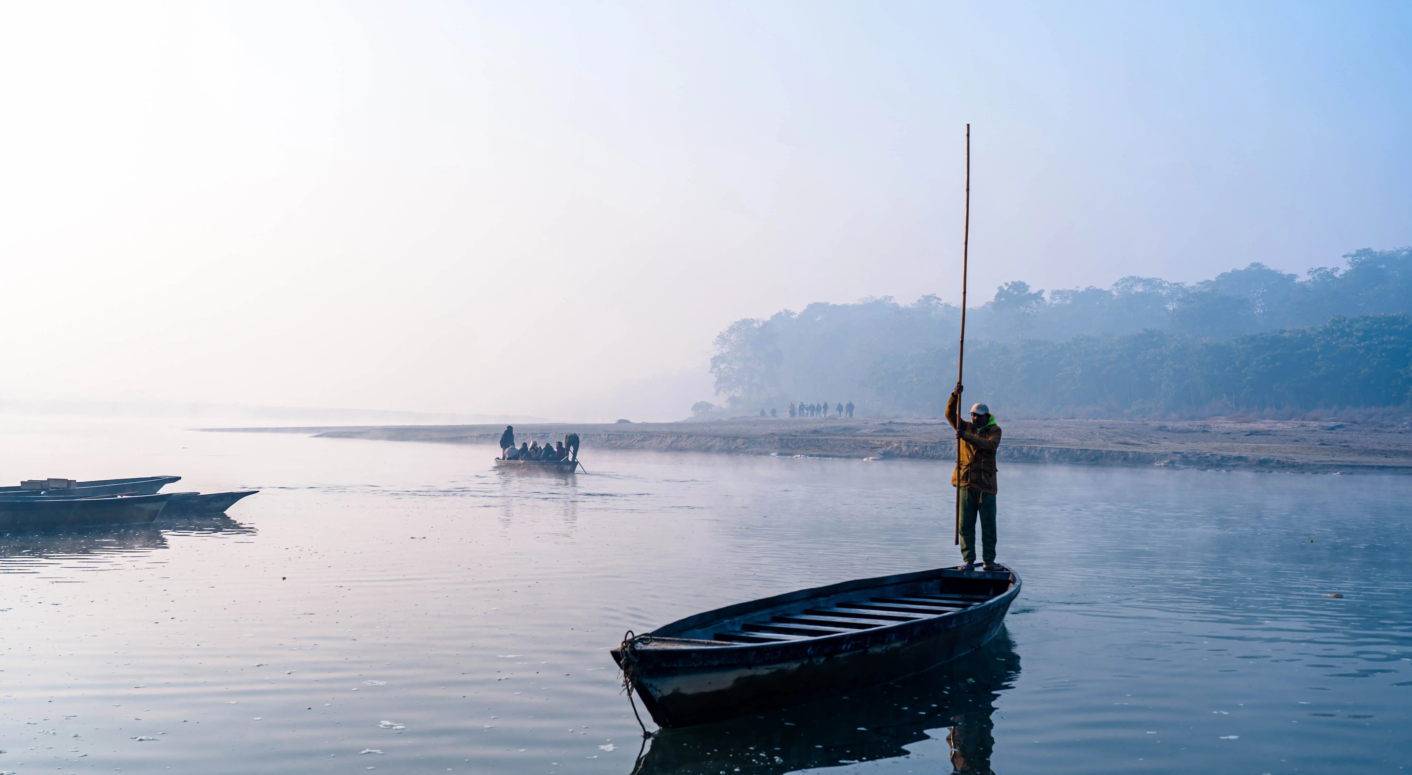 Boat on a peaceful lake in Nepal